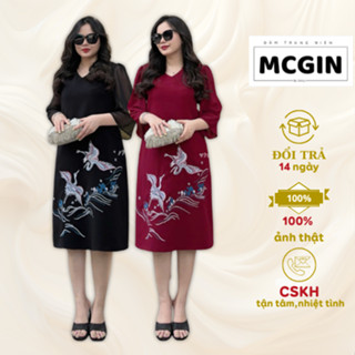 Đầm Trung Niên Sang Trọng Thêu Hải Hạc CG050 form suông A tay voan mềm mại thích hợp cho bà cho mẹ đi tiệc thanh lịch