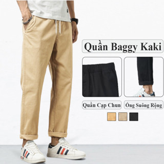 Quần Baggy Nam Kaki Form Baggy Unisex VICENZO Cạp Chun Chất Cotton, Quần Dài Kaki Nam