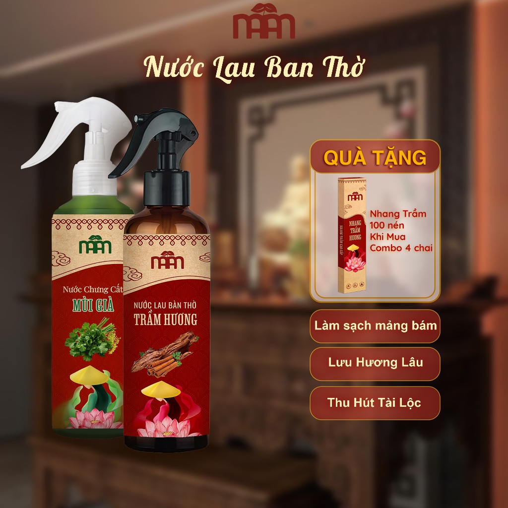 Nước Lau Bàn Thờ Trầm Hương, Nước Cất Mùi Già - Nước Bao Sái Bàn Thờ Làm Sạch Thu Hút Tài Lộc 250ml