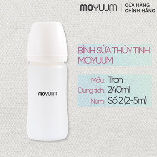 Bình sữa Thủy tinh tráng silicon Moyuum - Mẫu trơn - 240ml - Kèm núm 2