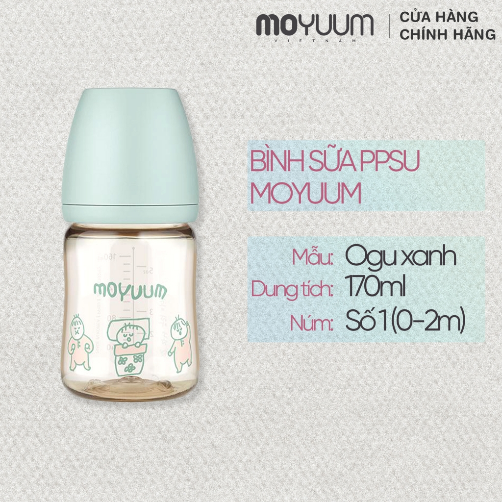 Bình sữa PPSU Moyuum - Ogu xanh - 170ml - Kèm núm 1