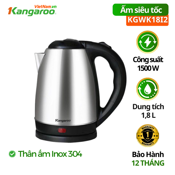 Ấm siêu tốc Kangaroo KGWK18I2, 1500w, 1.8 lít
