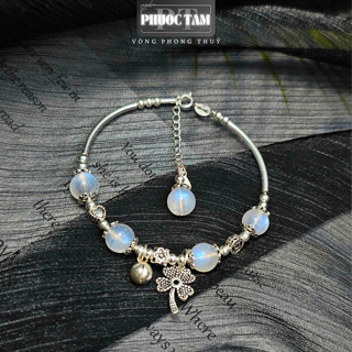 Vòng Tay Đá Moon Mix Charm Bạc Phước Tâm , Vòng Phong Thủy, Mang Năng Lượng Tích Cực, Mang Nhiều May Mắn Và Tài Lộc