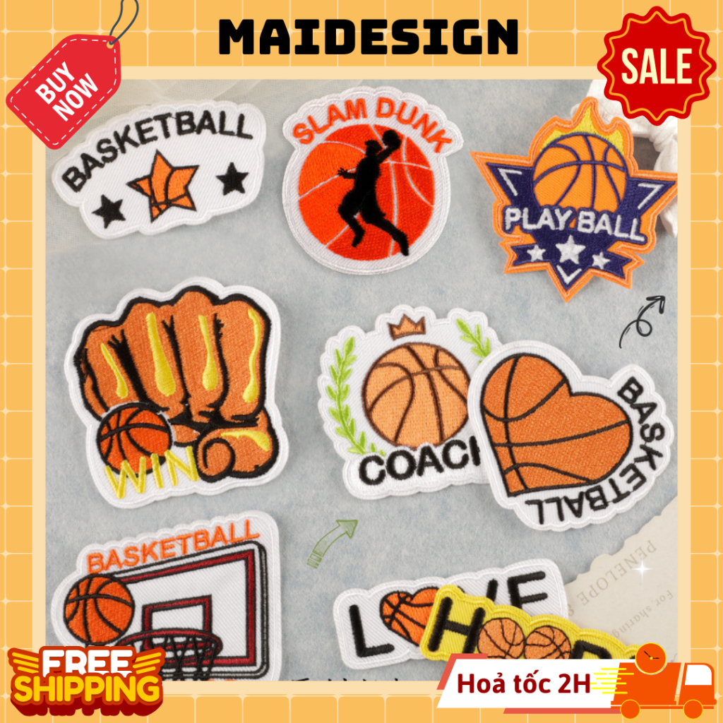 Patch ủi quần áo hình thêu vải dán balo túi Bóng Rổ Bóng Đá BasketBall Sport Thể Thao Slamdunk Maide