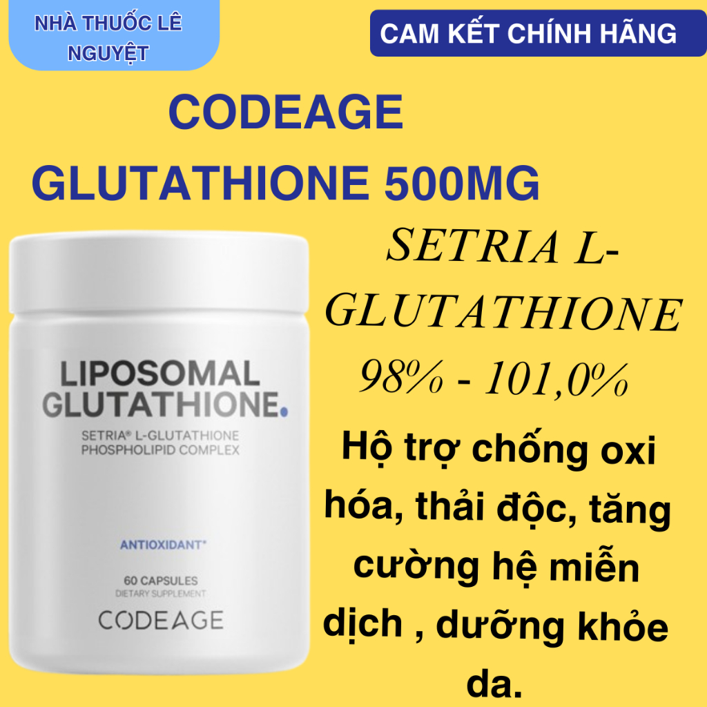 Viên uống hộ trợ trắng da, giảm nám thải độc gan Codeage Liposomal Glutathione 500mg  - 1000mg.