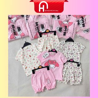 Set 3 bộ quần áo bé gái họa tiết melody màu hồng be chất cotton mềm mát - HNOrderChina
