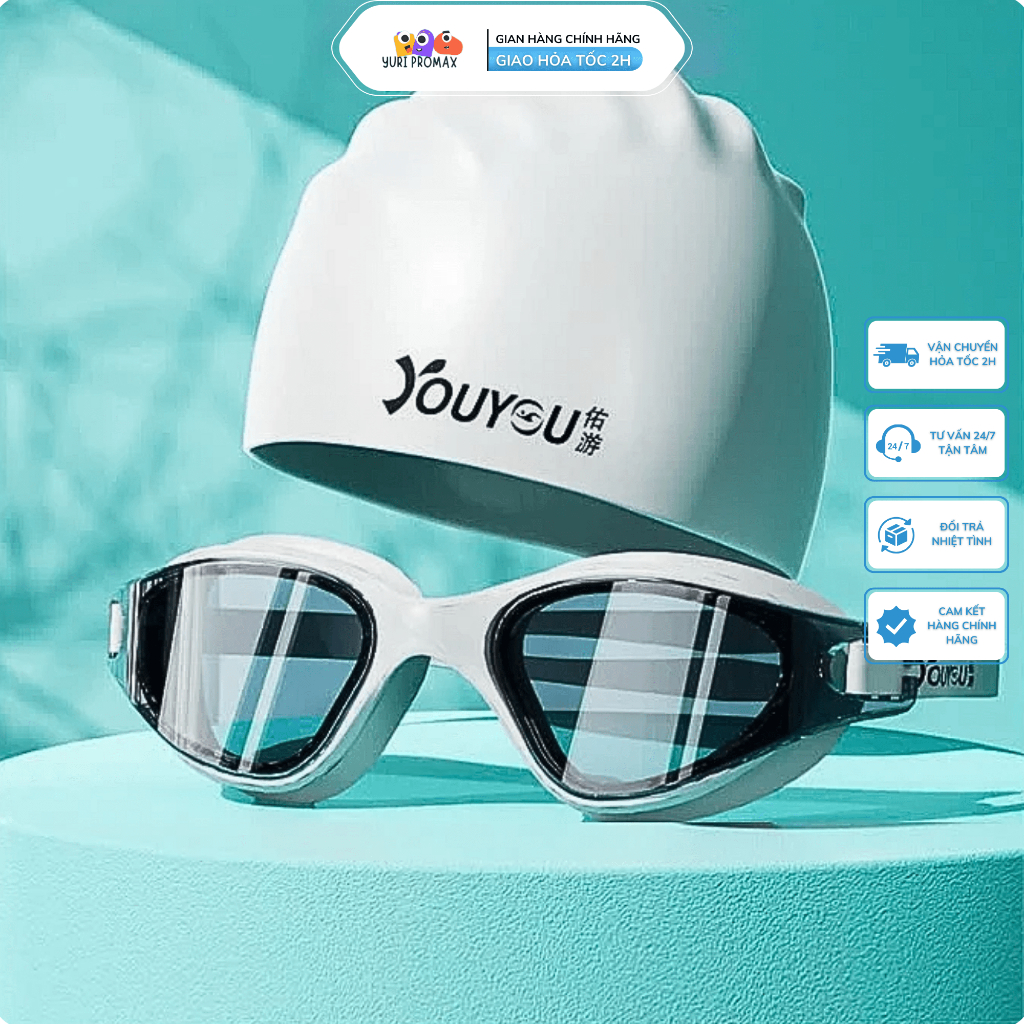 Set Kính bơi cùng nón mũ bơi nam nữ người lớn chính hãng YOUYOU cản tia UV chống mờ sương Yuripromax
