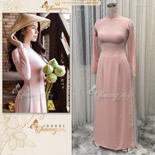 Áo dài hồng phấn mịn CHAANG May Sẵn ADC591 dáng áo truyền thống tôn dáng, vải lụa Mỹ hồng