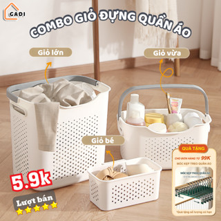 Giỏ đựng quần áo bẩn GADI đa năng, kết hợp giỏ nhỏ đựng đồ lót, có quai xách nhựa PP cứng cáp thiết kế hiện đại