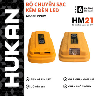 Bộ chuyển đổi sạc điện thoại HUKAN VPC21 bằng pin máy khoan, Kèm 2 cổng USB và đèn LED