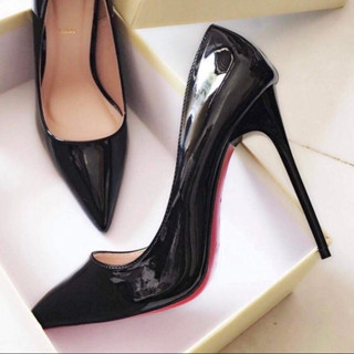 Cao gót cổ diển đen bóng cao 11-12cm - giày Cao gót Calla