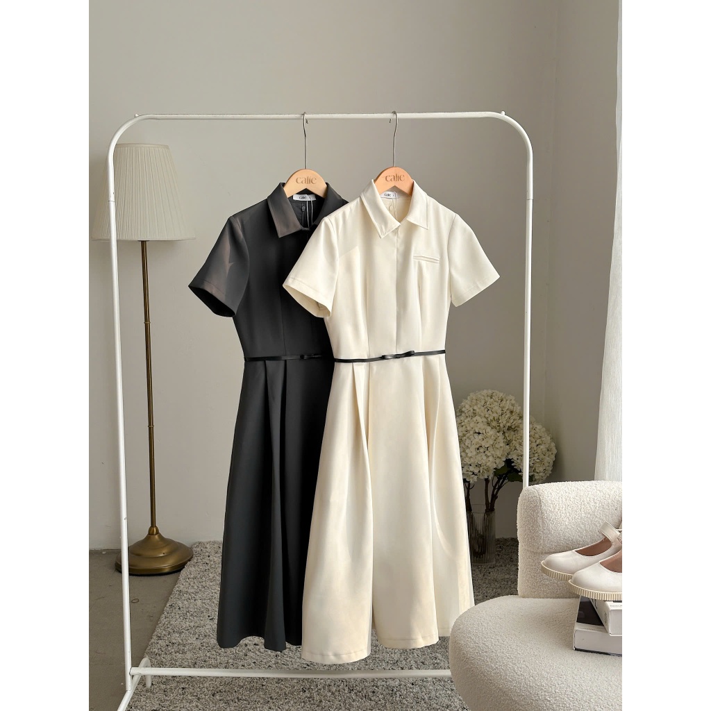 Váy dáng xòe cổ đức đai nơ eo, chất liệu cao cấp thời trang thiết kế Calie vx237 | BigBuy360 - bigbuy360.vn