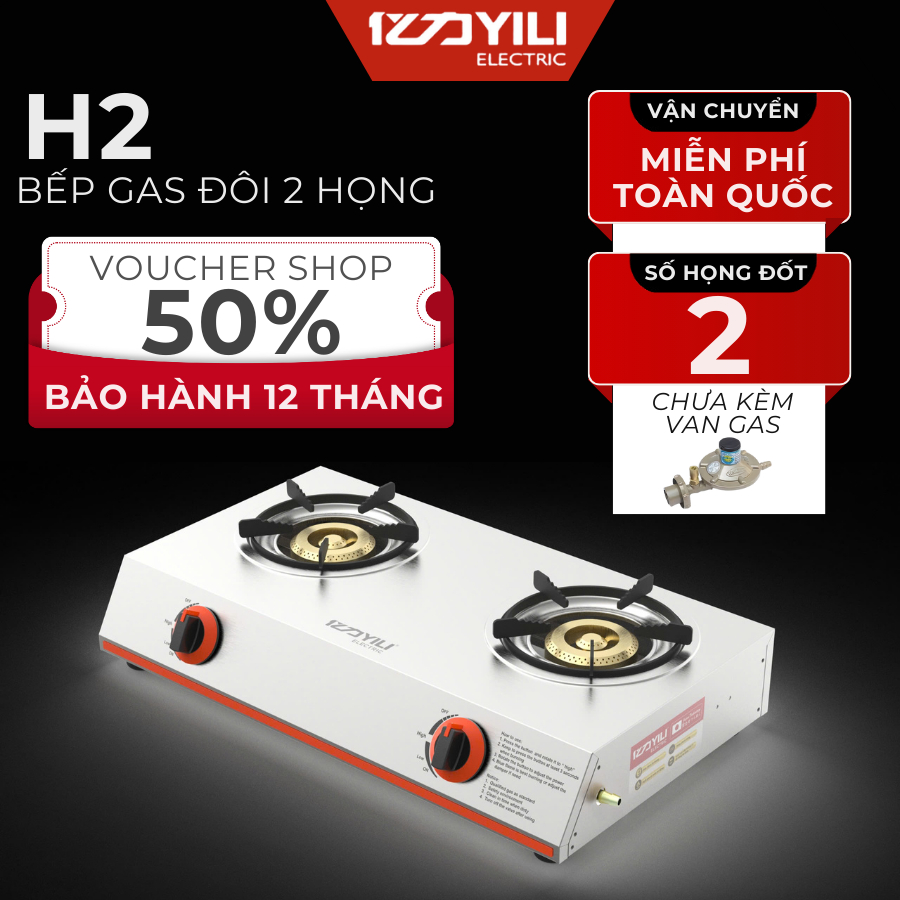 Bếp Gas Đôi 2 Họng, Bếp Ga 2 Lò YiLi H2, Bếp Ga Đôi Bảo Hành Chính Hãng 12 Tháng Toàn Quốc