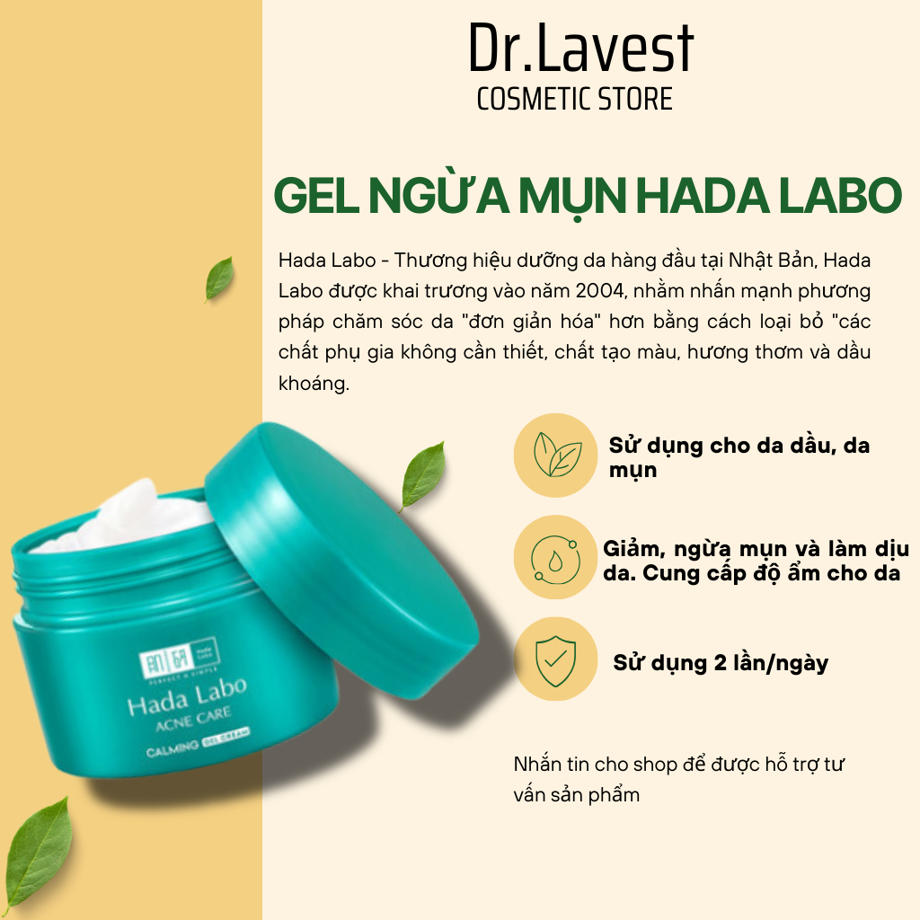 Gel Dưỡng Ẩm Cho Da Mụn, Nhạy Cảm Hada Labo Acne Care Calming Gel Cream 50g