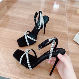 Sandal cao gót Calla Mũi vuông dây đá chéo cao cấp, cao từ 7cm đến 12cm