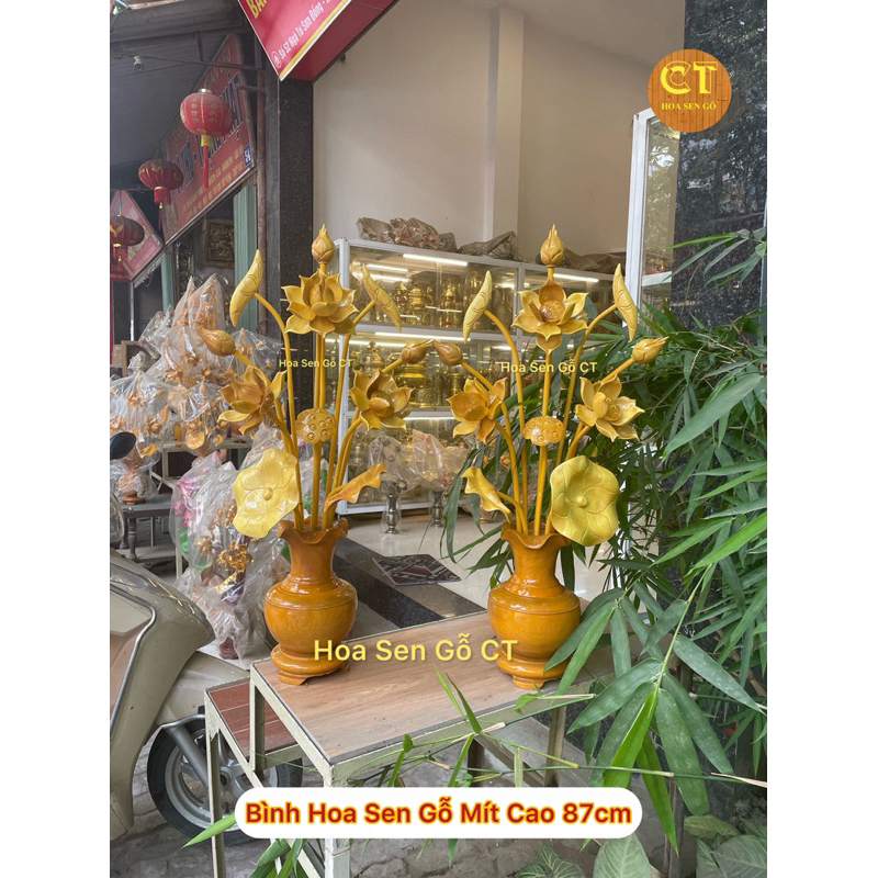 Bình Hoa Sen Gỗ Mít Cao 87cm 🌺