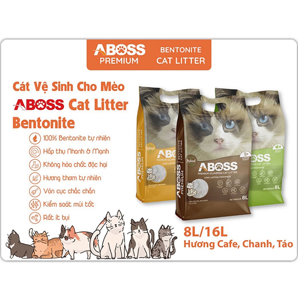 Cát vệ sinh cho mèo ABOSS túi 8l, 18l