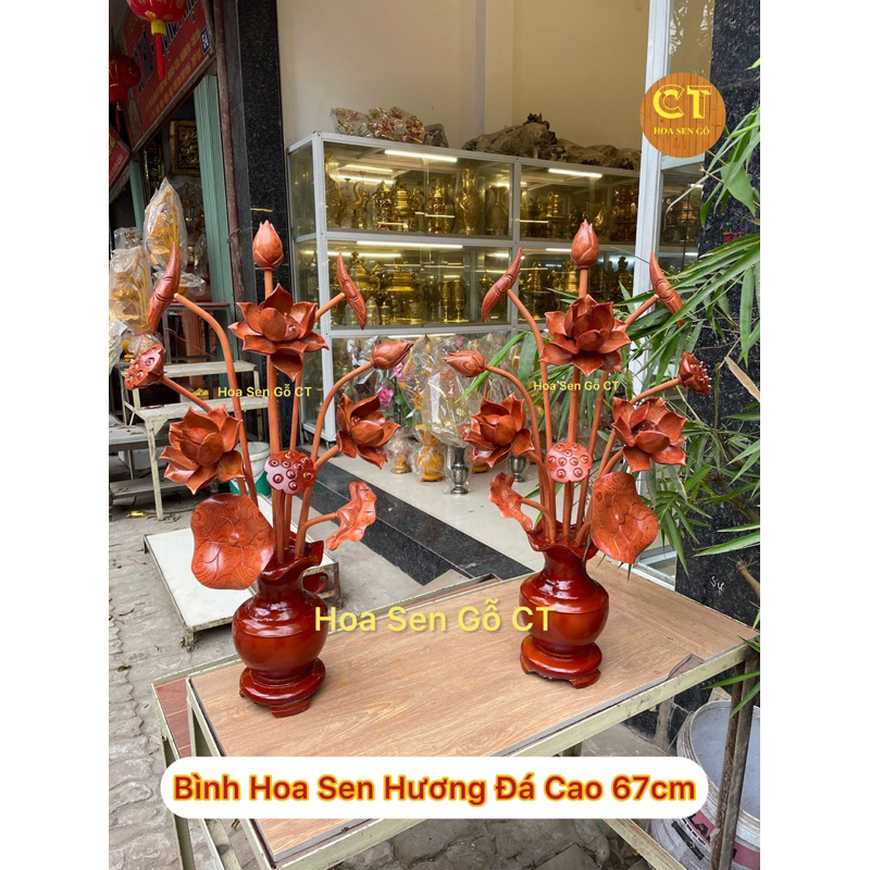 Hoa Sen Gỗ Hương Đá Cao 67cm