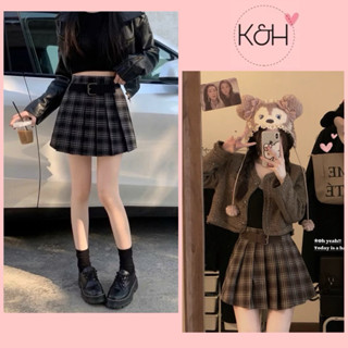 Chân váy dạ kẻ xếp ly ngắn KH6225, chân váy dạ kẻ caro phong cách Hàn Quốc