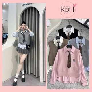 Set Áo Len Nữ chi tiết gồm [ Áo sơ mi +Ghile +Cà vạt] Set 3 món hàng Qc