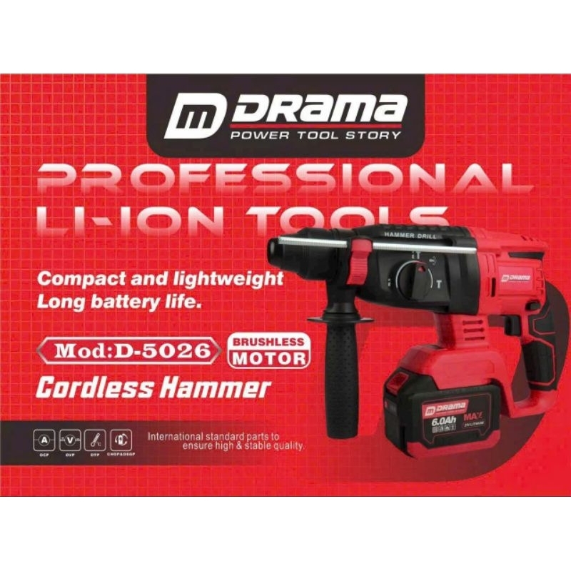 Khoan bê tông pin Drama D5026, Động cơ Không chổi than, 3 chức năng