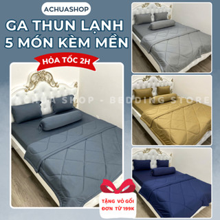 2H SIÊU TỐC | Bộ Ga Giường 5 Món (Kèm Mền) Thun Lạnh ACHUASHOP Bộ Chăn Ga Gối Đệm 5 Món Mát Lạnh 5M