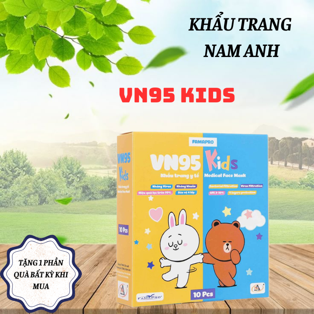 ( COMBO 5 - 10 )Khẩu Trang Famapro Trẻ Em VN95 Kids 4 Lớp - Hộp 10/Cái Cho Bé (Hình)