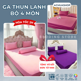 [HỎA TỐC] Bộ Ga Giường Thun Lạnh 4 Món TÍM HỒNG Bộ Ga Trải Giường Ga Nệm Thun Lạnh Drap Giường 4m