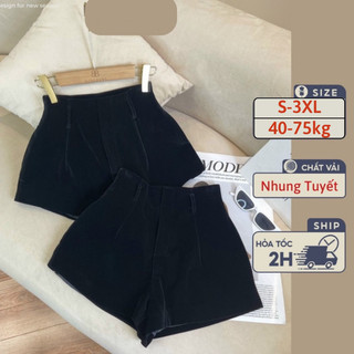  Quần Short Nhung Cạp Cao Khóa Sau BigSize Quần Đùi Nhung 2 Lớp Lưng Cao Ống Rộng-QN1 