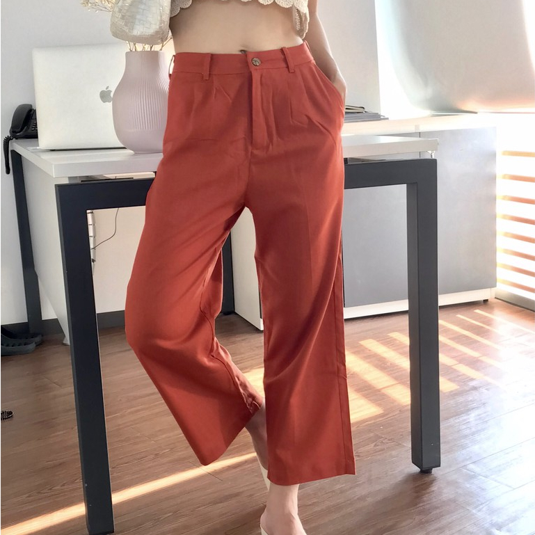 Quần tây linen cam đất/navy - Mé Hè