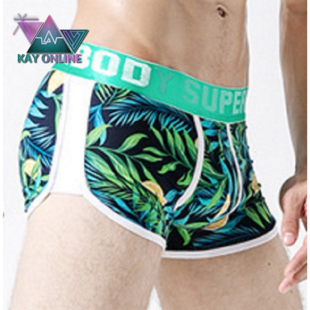Quần lót nam boxer SUPER hoa văn đẹp mắt - Quần sịp nam thun cotton