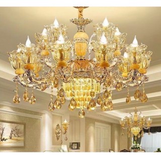 [TẶNG KÈM BÓNG LED+MÓC TREO] Đèn chùm tân cổ điển 15 bóng treo phòng khách phòng ngủ,Đèn trần cao cấp chao đèn pha lê