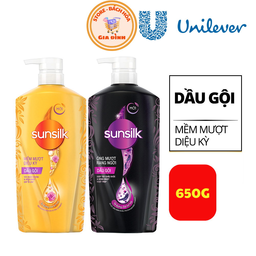 Sunsilk Dầu Gội (Đen) Óng Mượt Rạng Ngời | (Vàng) Mềm Mượt Diệu Kỳ - Chai 650G