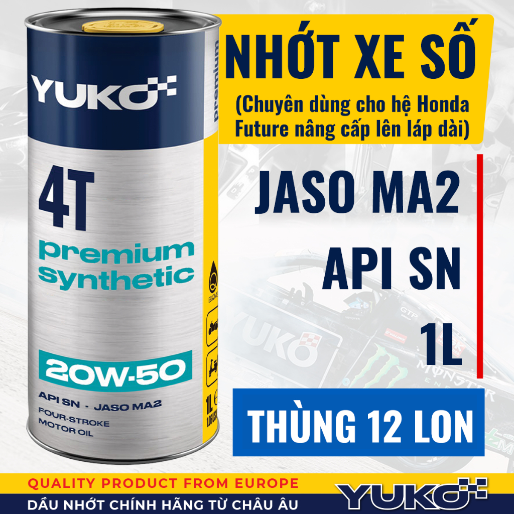 THÙNG 12 LON - Dầu nhớt xe máy Yuko Premium Synthetic 20W50 SN 1L - Yuko 20w50