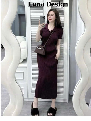   102 -Đầm len body nữ xuất dư phom dài màu đỏ đô dày dặn sang chảnh  đầm len tăm ôm sát dáng dài loại 1 