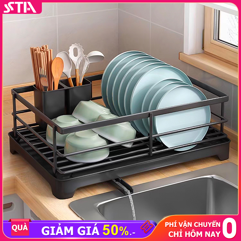 STA Giá để bát đĩa dẫn nước Kệ đựng chén bát kèm giá để đũa Kệ để bát đĩa đa năng