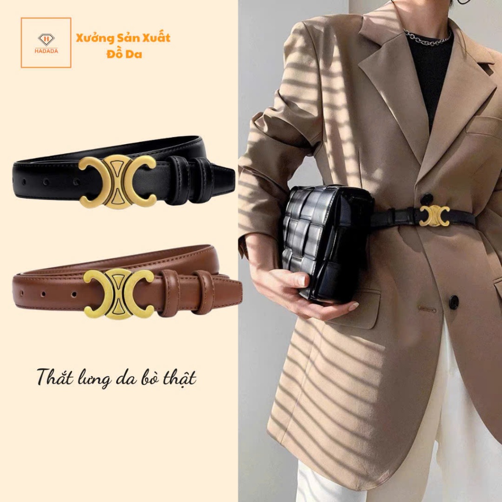 Thắt lưng nữ da bò thật khóa kim loại thời trang phong cách trẻ trung đột lỗ sẵn DV330