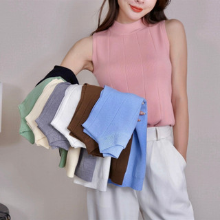  Áo len sát nách cổ cao nữ dáng ôm ba lỗ dệt kim không tay cổ lọ mặc Vest Sweater chất len mềm mại QC 