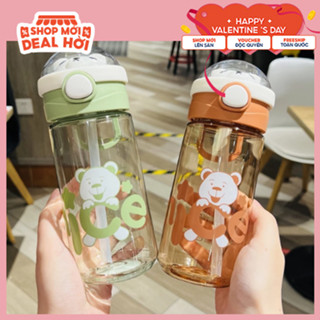 Bình nước hình gấu XBD 650ml, có quai xách, nắp bấm, bình nước cho bé, bình nước nhựa, bình nước thể thao XBD-6027