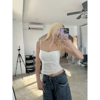 (CS) Áo Hai Dây Nơ Ren Form Ôm, Áo Dây Viền Ren Chất Cotton Thoáng Mát | ELEGANT TOP | Secodee