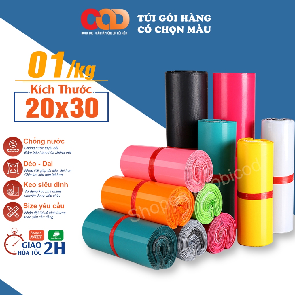 1kg Túi Gói Hàng Túi Niêm Phong Tự Dính - Size 20x30cm Màu Tự Chọn