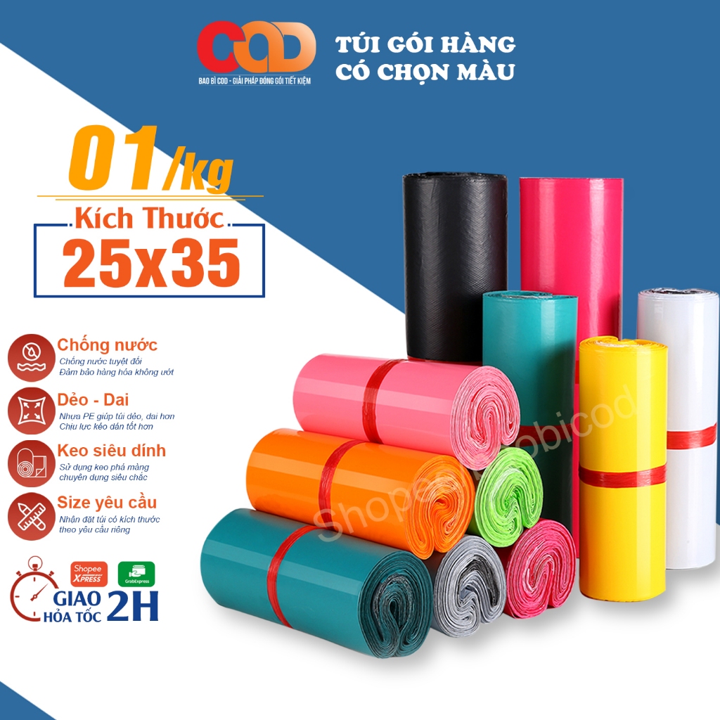 1kg Túi Gói Hàng Túi Niêm Phong Tự Dính - Size 25x35cm Chọn màu