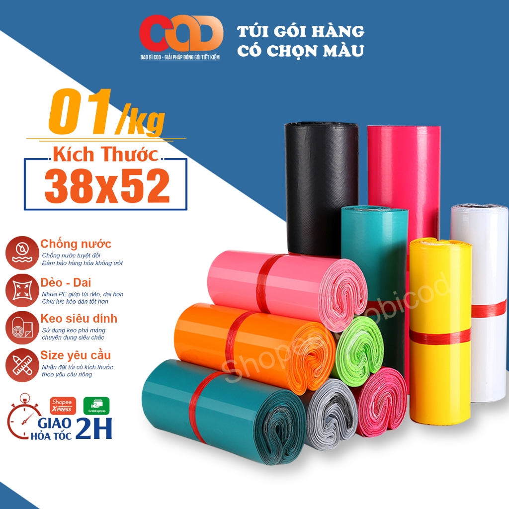 1kg Túi Gói Hàng Túi Niêm Phong Tự Dính - Size 38x52cm Chọn màu