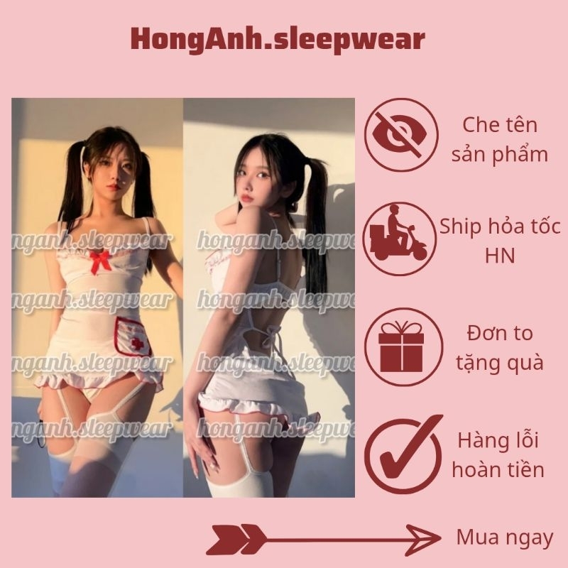 C05 cosplay y tá hóa trang nurse váy thun co dãn liền dây kẹp tất mềm mại sexy gợi cảm