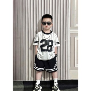 Bộ áo thun kẻ 28 kèm quần short viền cho bé trai, set áo phông quần đùi trẻ em,TPKIDS,[M976]