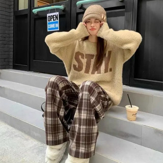 Quần dài Kẻ sọc caro Nam Nữ chất vải umi hàn lót lông