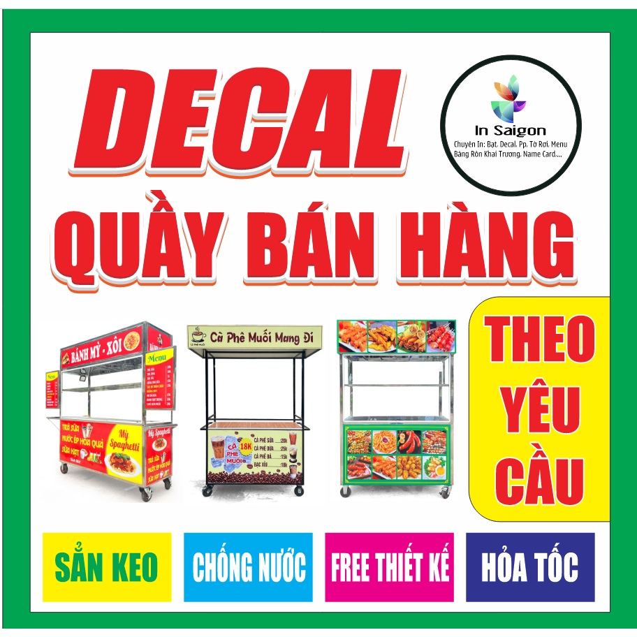 Decal Quầy Bán Hàng [THEO YÊU CẦU] chống nước, có sẳn keo, in mọi kích thước [FREE THIẾT KẾ]