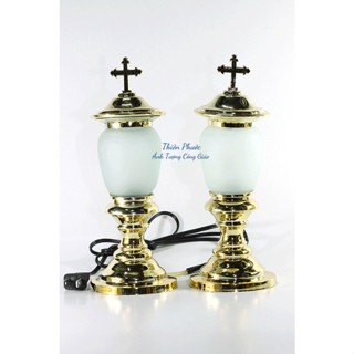  Đèn Công Giáo - Đèn điện chầu vàng xi màu đồng 18cm - trang trí bàn thờ 