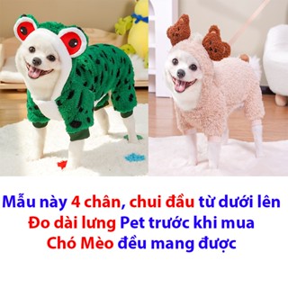 Quần Áo 4 chân cho Chó Mèo - Váy cho Thú Cưng, Có Mũ, Vải Cotton dày, giữ ấm