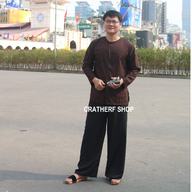 (Kèm khăn) Bộ Bà Ba Nâu Người Lớn Vải Kate cao cấp từ 51 đến 85kg